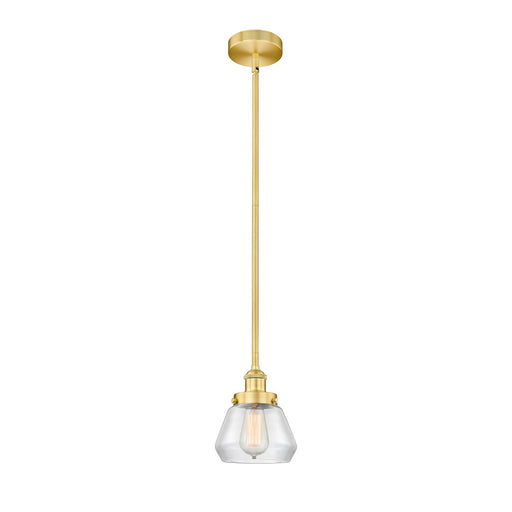 Innovations Fulton 7in 1-Light Mini Pendant | Industrial Farmhouse Satin Gold Steel and Clear Glass | Kitchen Island & Dining Room | Model 616-1SH-SG-G172