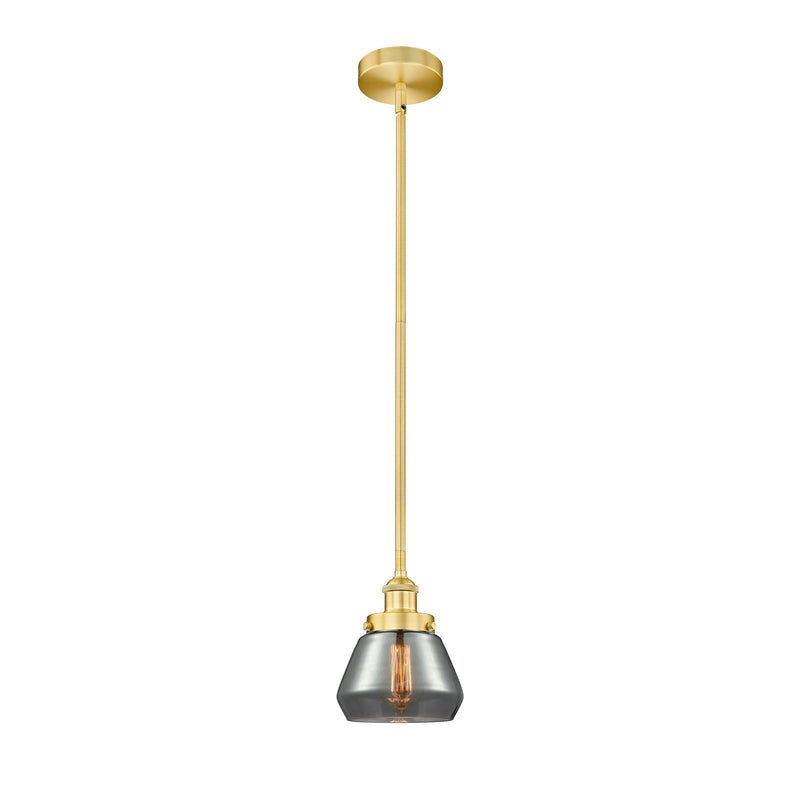 Innovations Fulton 7in 1-Light Mini Pendant | Industrial Farmhouse Satin Gold Steel and Light Smoke Glass | Kitchen Island & | Model 616-1SH-SG-G173