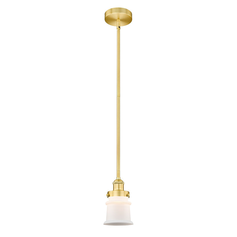 Innovations Canton 5.25in 1-Light Mini Pendant | Industrial Farmhouse Satin Gold Steel and Matte White Frosted Glass | Model 616-1SH-SG-G181S-LED
