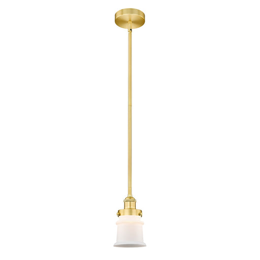 Innovations Canton 5.25in 1-Light Mini Pendant | Industrial Farmhouse Satin Gold Steel and Matte White Frosted Glass | Model 616-1SH-SG-G181S-LED
