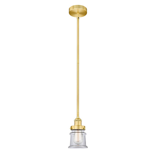 Innovations Canton 5.25in 1-Light Mini Pendant | Industrial Satin Gold Steel and Clear Glass | Kitchen Island & Dining Room | Model 616-1SH-SG-G182S-LED