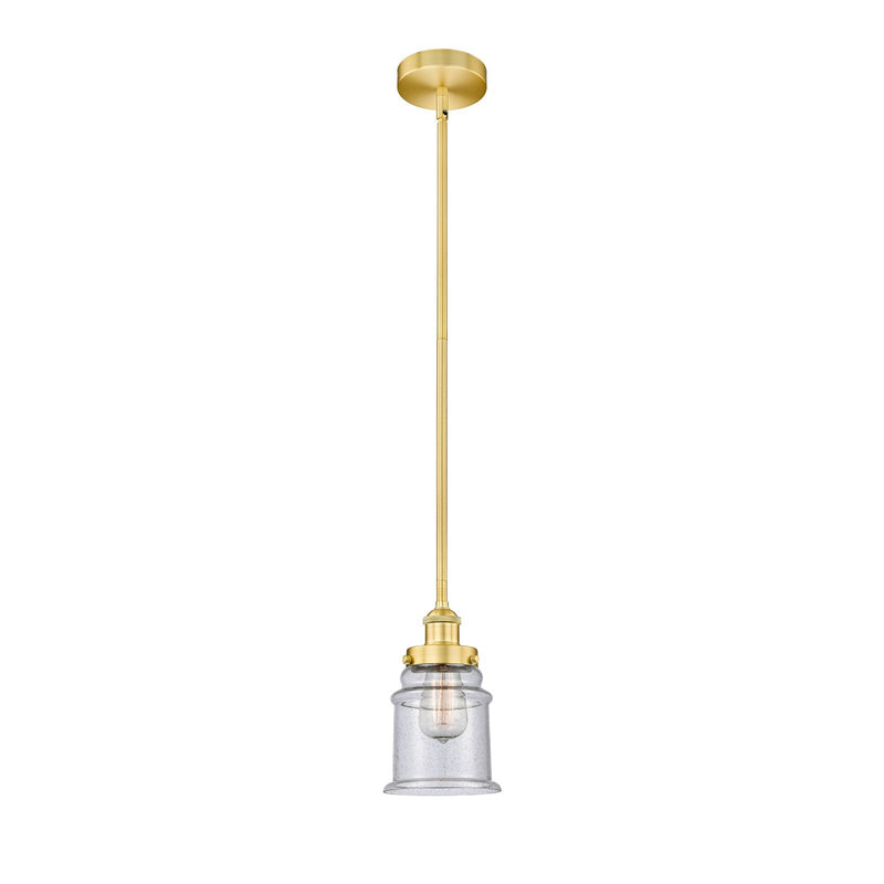 Innovations Canton 6in 1-Light Mini Pendant | Industrial Farmhouse Satin Gold Steel and Seedy Glass | Kitchen Island & Dining Room | Model 616-1SH-SG-G184