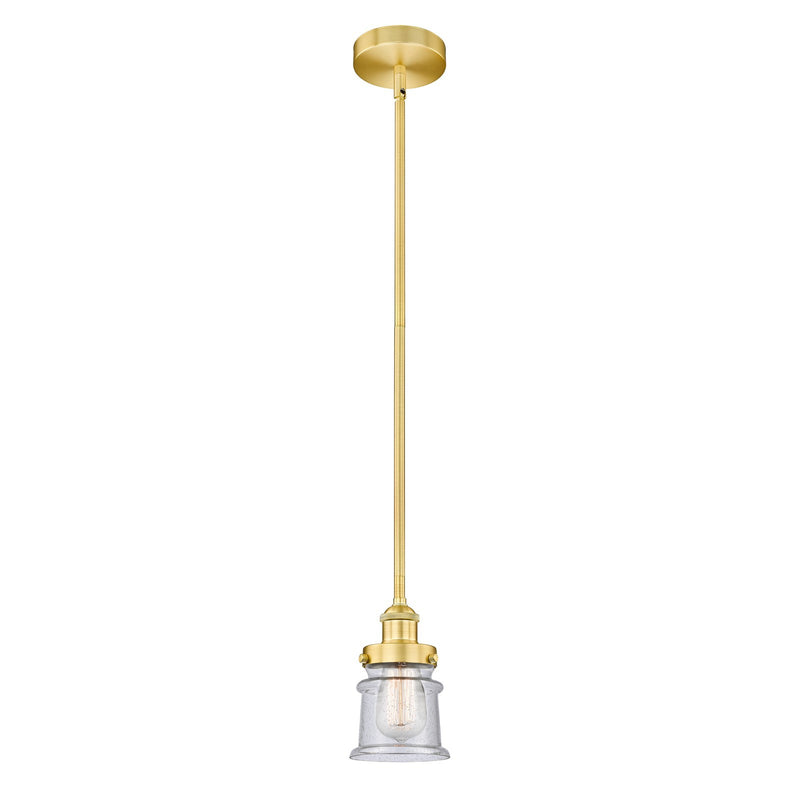 Innovations Canton 5.25in 1-Light Mini Pendant | Industrial Farmhouse Satin Gold Steel and Seedy Glass | Kitchen Island & Dining | Model 616-1SH-SG-G184S