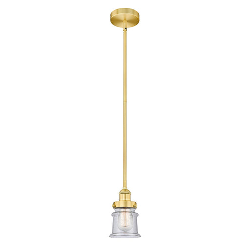Innovations Canton 5.25in 1-Light Mini Pendant | Industrial Farmhouse Satin Gold Steel and Seedy Glass | Kitchen Island & | Model 616-1SH-SG-G184S-LED