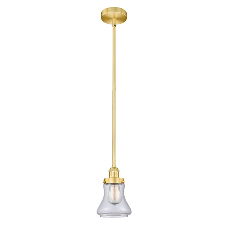 Innovations Bellmont 6in 1-Light Mini Pendant | Industrial Satin Gold Steel and Clear Glass | Kitchen Island & Dining Room | 6.12 | Model 616-1SH-SG-G192