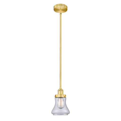 Innovations Bellmont 6in 1-Light Mini Pendant | Industrial Satin Gold Steel and Clear Glass | Kitchen Island & Dining Room | Model 616-1SH-SG-G192-LED