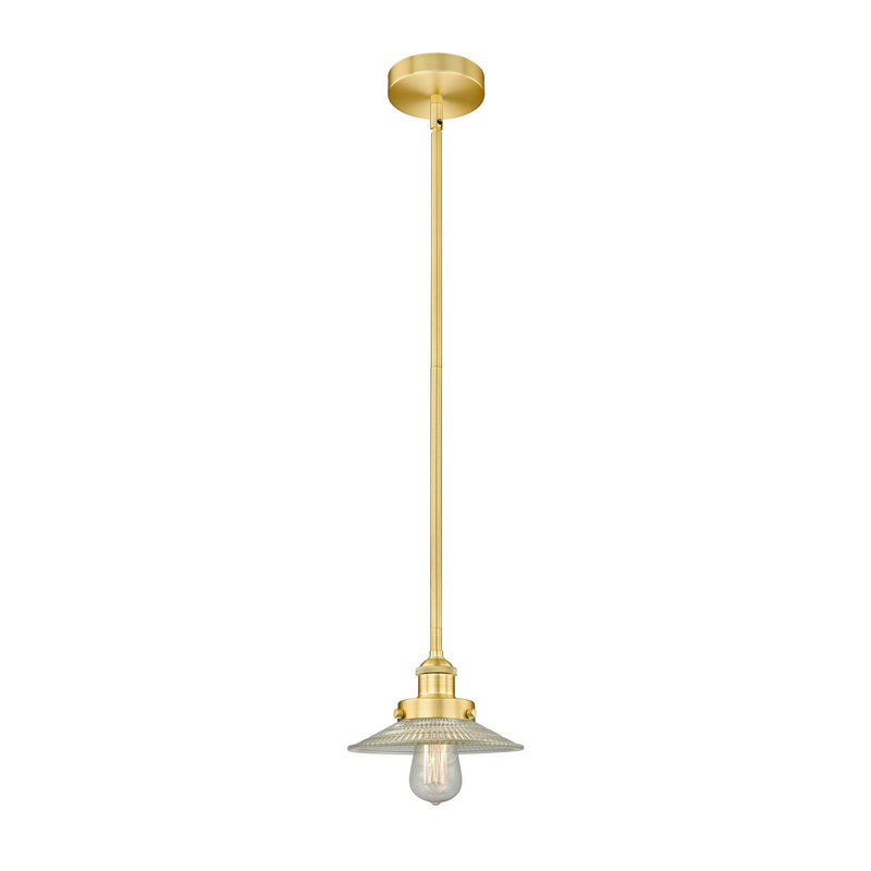 Innovations Halophane 9in 1-Light Mini Pendant | Industrial Satin Gold and Clear Halophane Glass | Kitchen Island & Dining Room | 9 | Model 616-1SH-SG-G2