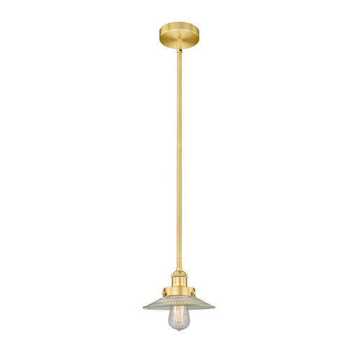 Innovations Halophane 9in 1-Light Mini Pendant | Industrial Satin Gold Steel and Clear Halophane Glass | Kitchen Island | 9 x 9 | Model 616-1SH-SG-G2-LED