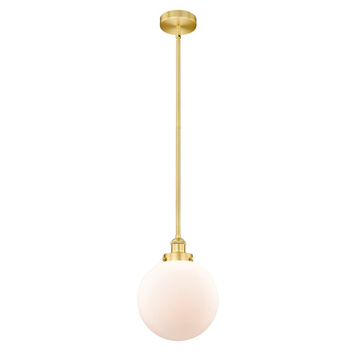 Innovations Beacon 10in 1-Light Mini Pendant | Industrial Satin Gold Steel and Matte White Frosted Glass | Kitchen Island & | Model 616-1SH-SG-G201-10-LED