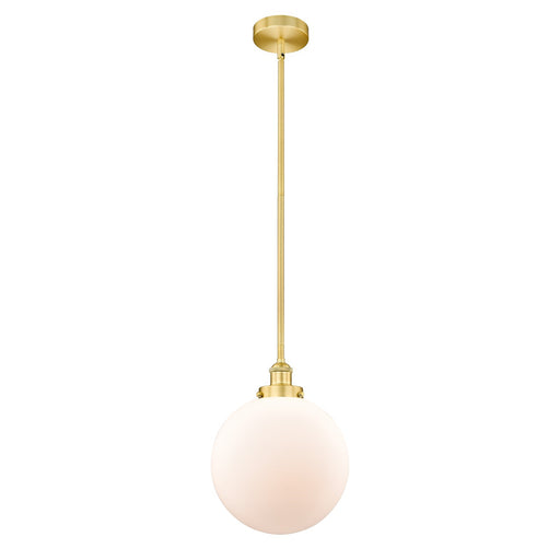Innovations Beacon 12in 1-Light Mini Pendant | Industrial Satin Gold Steel and Matte White Frosted Glass | Kitchen Island & | Model 616-1SH-SG-G201-12-LED