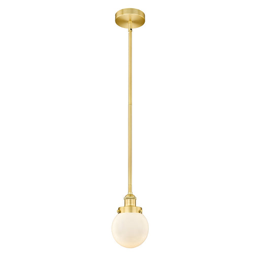 Innovations Beacon 6in 1-Light Mini Pendant | Industrial Satin Gold Steel and Matte White Frosted Glass | Kitchen Island & | Model 616-1SH-SG-G201-6
