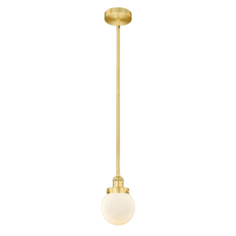 Innovations Beacon 6in 1-Light Mini Pendant | Industrial Satin Gold Steel and Matte White Frosted Glass | Kitchen Island & | Model 616-1SH-SG-G201-6-LED