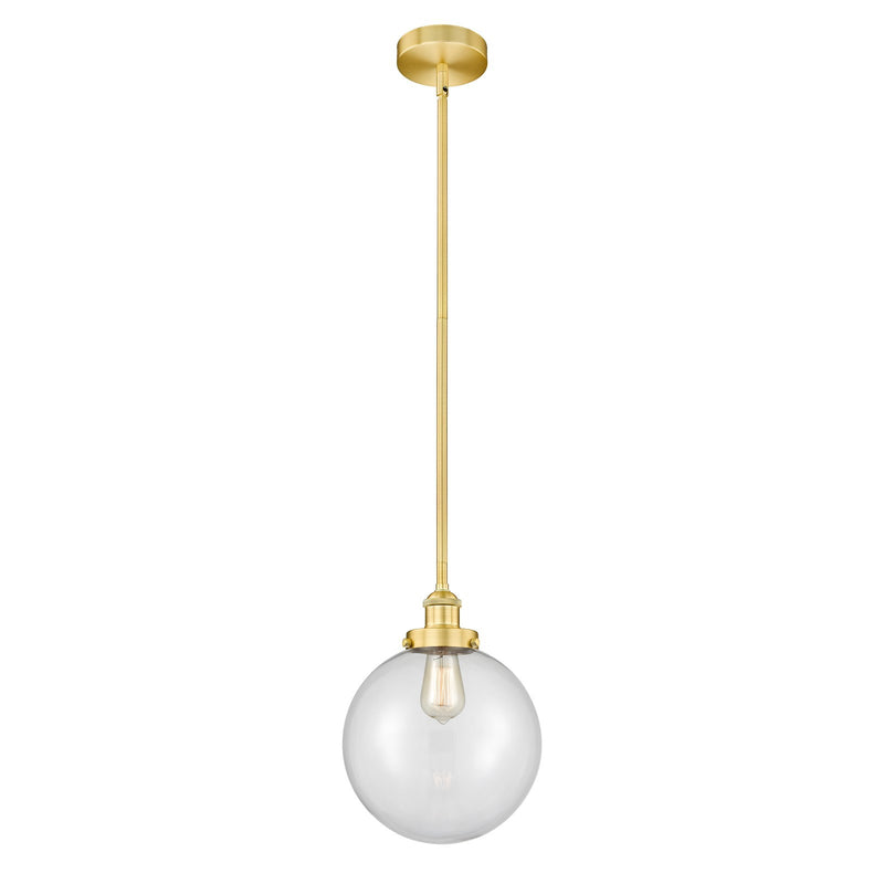 Innovations Beacon 10in 1-Light Mini Pendant | Industrial Satin Gold Steel and Clear Glass | Kitchen Island & Dining Room | 10 | Model 616-1SH-SG-G202-10