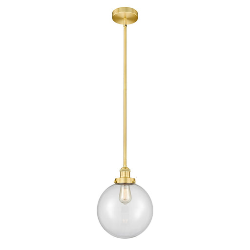 Innovations Beacon 10in 1-Light Mini Pendant | Industrial Satin Gold Steel and Clear Glass | Kitchen Island & Dining Room | Model 616-1SH-SG-G202-10-LED