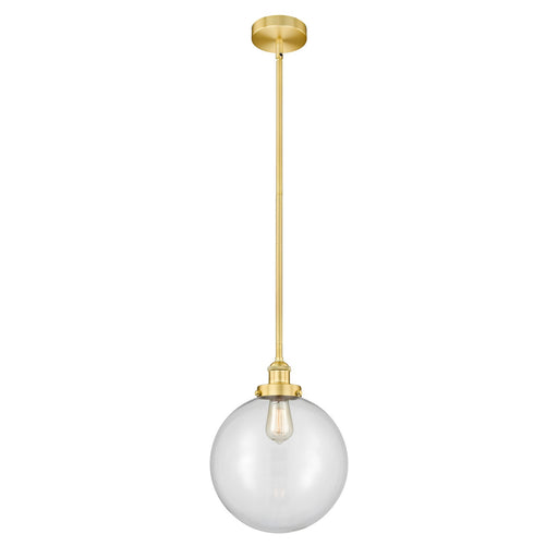Innovations Beacon 12in 1-Light Mini Pendant | Industrial Satin Gold Steel and Clear Glass | Kitchen Island & Dining Room | 12 | Model 616-1SH-SG-G202-12