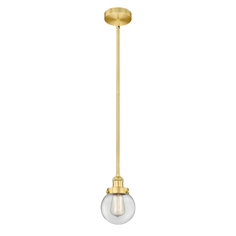 Innovations Beacon 6in 1-Light Mini Pendant | Industrial Satin Gold Steel and Clear Glass | Kitchen Island & Dining Room | 6 | Model 616-1SH-SG-G202-6-LED