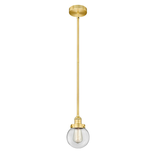 Innovations Beacon 6in 1-Light Mini Pendant | Industrial Satin Gold Steel and Clear Glass | Kitchen Island & Dining Room | 6 | Model 616-1SH-SG-G202-6-LED