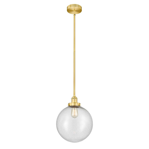 Innovations Beacon 12in 1-Light Mini Pendant | Industrial Satin Gold Steel and Seedy Glass | Kitchen Island & Dining Room | 12 | Model 616-1SH-SG-G204-12