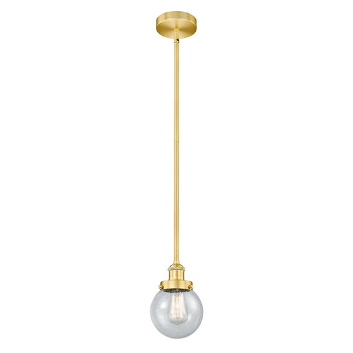 Innovations Beacon 6in 1-Light Mini Pendant | Industrial Satin Gold Steel and Seedy Glass | Kitchen Island & Dining Room | 6 x 6 | Model 616-1SH-SG-G204-6