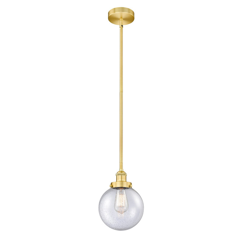 Innovations Beacon 8in 1-Light Mini Pendant | Industrial Satin Gold Steel and Seedy Glass | Kitchen Island & Dining Room | 8 | Model 616-1SH-SG-G204-8-LED
