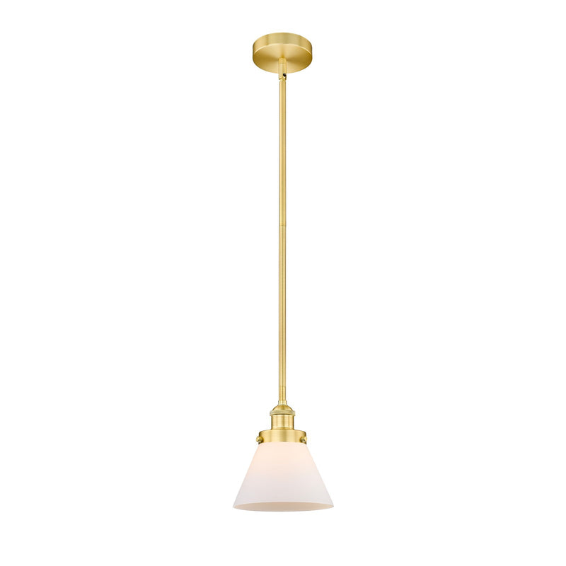 Innovations Cone 8in 1-Light Mini Pendant | Industrial Satin Gold Steel and Matte White Frosted Glass | Kitchen Island & Dining | Model 616-1SH-SG-G41