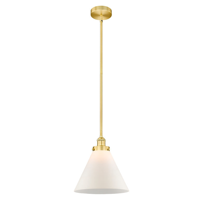 Innovations Cone 12in 1-Light Mini Pendant | Industrial Satin Gold Steel and Matte White Frosted Glass | Kitchen Island & Dining | Model 616-1SH-SG-G41-L