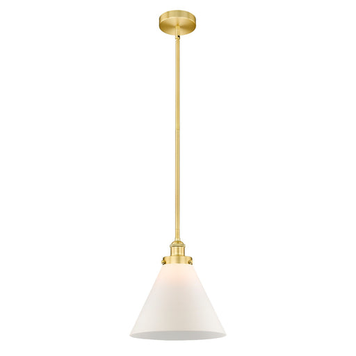 Innovations Cone 12in 1-Light Mini Pendant | Industrial Satin Gold Steel and Matte White Frosted Glass | Kitchen Island & | Model 616-1SH-SG-G41-L-LED