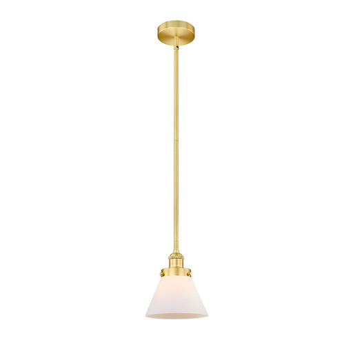 Innovations Cone 8in 1-Light Mini Pendant | Industrial Satin Gold Steel and Matte White Frosted Glass | Kitchen Island & Dining | Model 616-1SH-SG-G41-LED