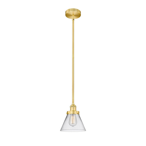 Innovations Cone 8in 1-Light Mini Pendant | Industrial Satin Gold Steel and Clear Glass | Kitchen Island & Dining Room | 7.75 x | Model 616-1SH-SG-G42-LED