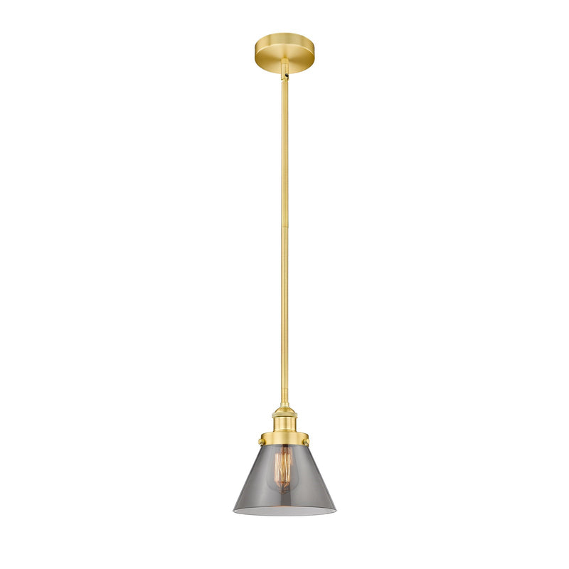Innovations Cone 8in 1-Light Mini Pendant | Industrial Satin Gold Steel and Light Smoke Glass | Kitchen Island & Dining Room | 7.75 | Model 616-1SH-SG-G43