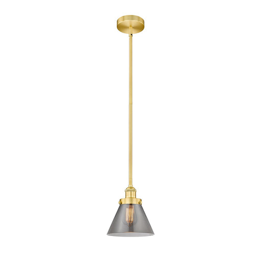 Innovations Cone 8in 1-Light Mini Pendant | Industrial Satin Gold Steel and Light Smoke Glass | Kitchen Island & Dining Room | 7.75 | Model 616-1SH-SG-G43