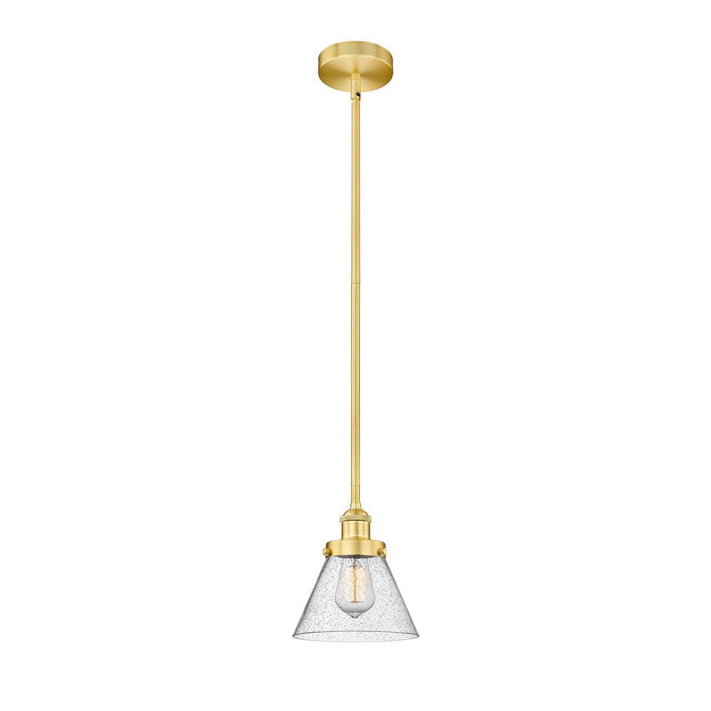 Innovations Cone 8in 1-Light Mini Pendant | Industrial Satin Gold Steel and Seedy Glass | Kitchen Island & Dining Room | 17.5-41.5 | Model 616-1SH-SG-G44
