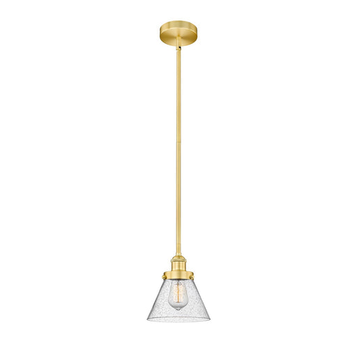Innovations Cone 8in 1-Light Mini Pendant | Industrial Farmhouse Satin Gold Steel and Seedy Glass | Kitchen Island & Dining | Model 616-1SH-SG-G44-LED