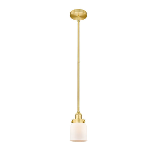 Innovations Bell 5in 1-Light Mini Pendant | Industrial Satin Gold Steel and Matte White Frosted Glass | Kitchen Island & Dining | Model 616-1SH-SG-G51