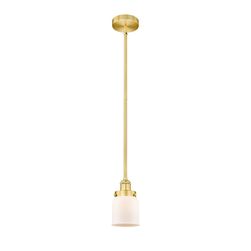 Innovations Bell 5in 1-Light Mini Pendant | Industrial Satin Gold Steel and Matte White Frosted Glass | Kitchen Island & Dining | Model 616-1SH-SG-G51-LED