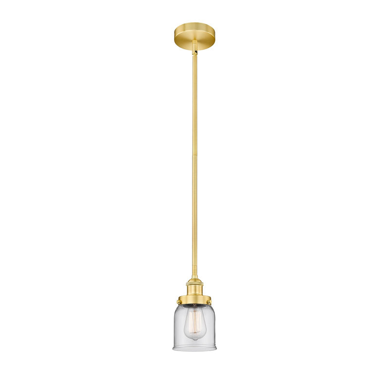 Innovations Bell 5in 1-Light Mini Pendant | Industrial Satin Gold Steel and Clear Glass | Kitchen Island & Dining Room | 5 x 5 | Model 616-1SH-SG-G52-LED