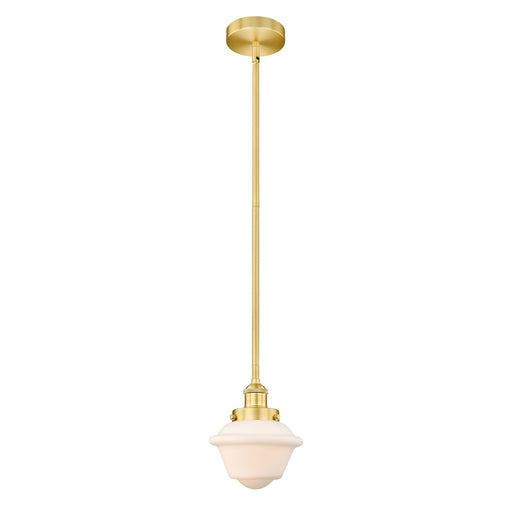 Innovations Oxford 7.25in 1-Light Mini Pendant | Traditional Satin Gold Steel and Matte White Frosted Glass | Kitchen Island & | Model 616-1SH-SG-G531-LED