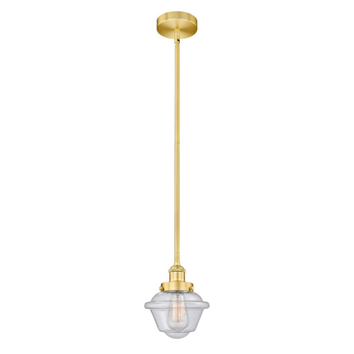 Innovations Oxford 7.25in 1-Light Mini Pendant | Traditional Satin Gold Steel and Seedy Glass | Kitchen Island & Dining Room | Model 616-1SH-SG-G534