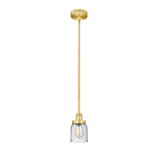 Innovations Bell 5in 1-Light Mini Pendant | Industrial Farmhouse Satin Gold Steel and Seedy Glass | Kitchen Island & Dining Room | Model 616-1SH-SG-G54