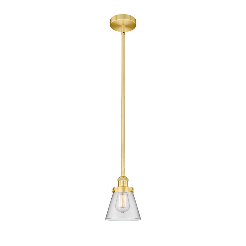 Innovations Cone 6.25in 1-Light Mini Pendant | Industrial Satin Gold Steel and Clear Glass | Kitchen Island & Dining Room | 6.25 x | Model 616-1SH-SG-G62