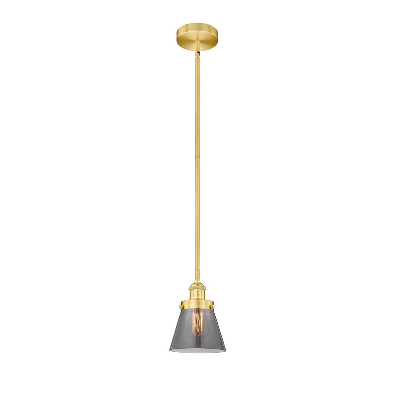 Innovations Cone 6.25in 1-Light Mini Pendant | Industrial Satin Gold Steel and Light Smoke Glass | Kitchen Island & Dining Room | Model 616-1SH-SG-G63