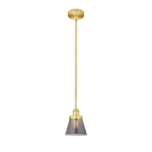 Innovations Cone 6.25in 1-Light Mini Pendant | Industrial Satin Gold Steel and Light Smoke Glass | Kitchen Island & Dining Room | Model 616-1SH-SG-G63