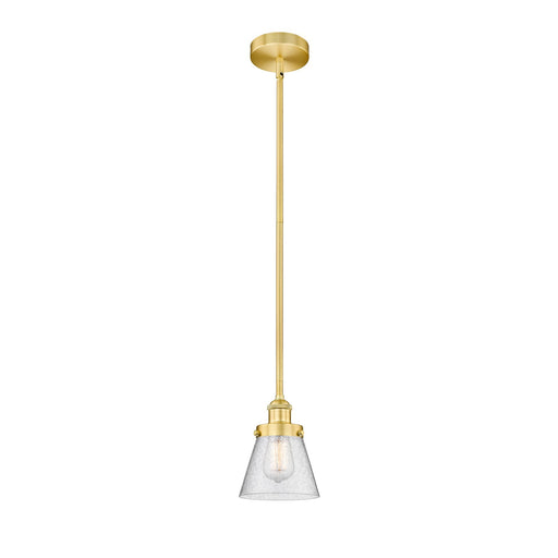 Innovations Cone 6.25in 1-Light Mini Pendant | Industrial Satin Gold Steel and Seedy Glass | Kitchen Island & Dining Room | Model 616-1SH-SG-G64-LED