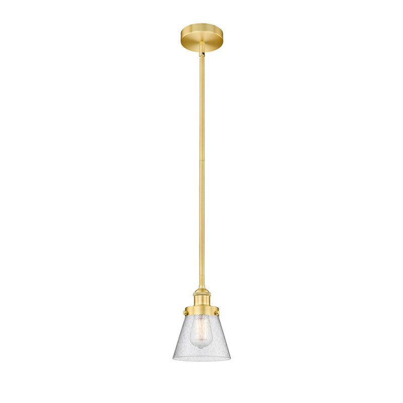 Innovations Cone 6.25in 1-Light Mini Pendant | Industrial Satin Gold Steel and Seedy Glass | Kitchen Island & Dining Room | Model 616-1SH-SG-G64-LED