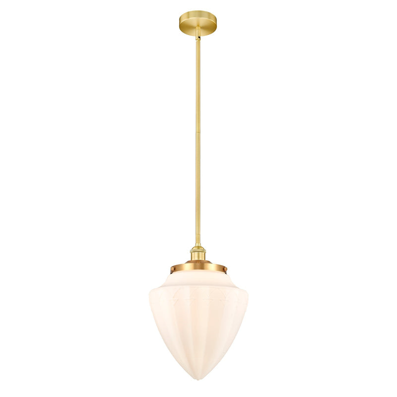 Innovations Bullet 12in 1-Light Mini Pendant | Traditional Art Deco Satin Gold Steel and Matte White Frosted Glass | Kitchen | Model 616-1SH-SG-G661-12