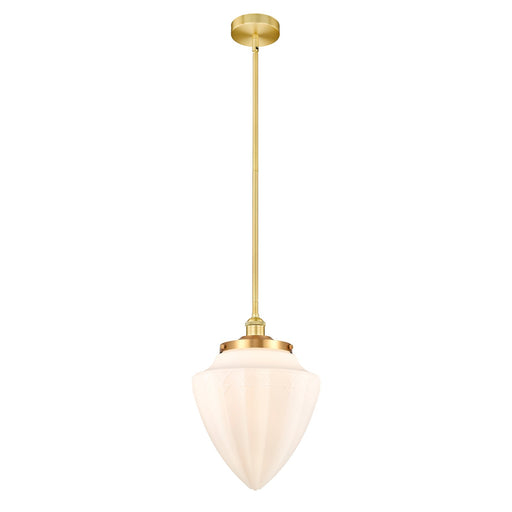 Innovations Bullet 12in 1-Light Mini Pendant | Traditional Art Deco Satin Gold Steel and Matte White Frosted Glass | Model 616-1SH-SG-G661-12-LED