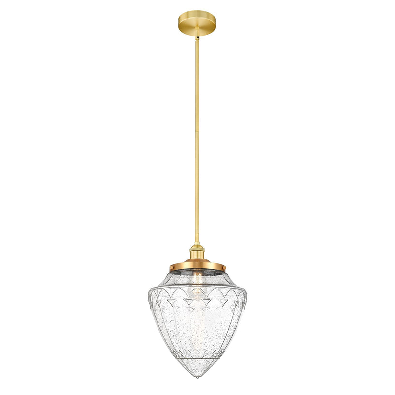 Innovations Bullet 12in 1-Light Mini Pendant | Traditional Art Deco Satin Gold Steel and Seedy Glass | Kitchen Island & Dining | Model 616-1SH-SG-G664-12