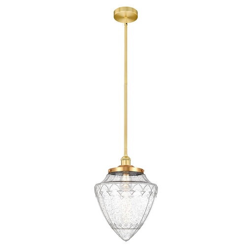 Innovations Bullet 12in 1-Light Mini Pendant | Traditional Art Deco Satin Gold Steel and Seedy Glass | Kitchen Island & | Model 616-1SH-SG-G664-12-LED