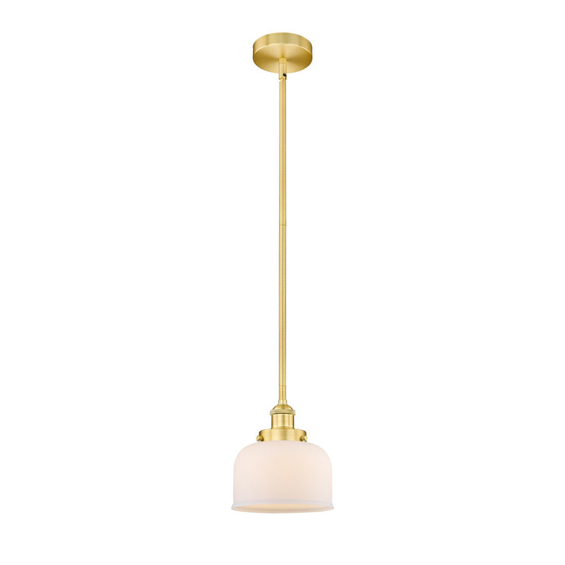 Innovations Bell 8in 1-Light Mini Pendant | Satin Gold Steel and Cast Brass with Matte White Frosted Glass | Kitchen Island & | Model 616-1SH-SG-G71