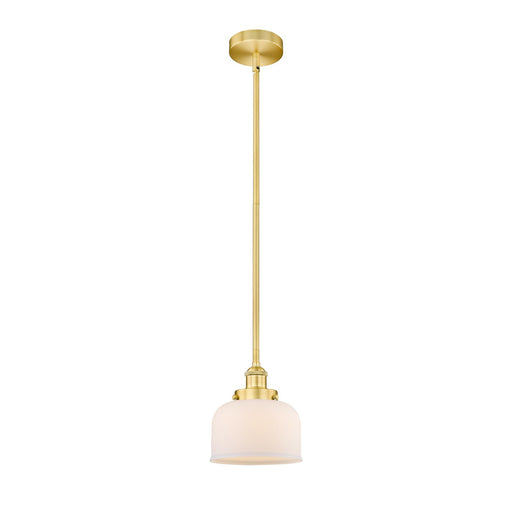 Innovations Bell 8in 1-Light Mini Pendant | Satin Gold Steel and Cast Brass with Matte White Frosted Glass | Kitchen Island & | Model 616-1SH-SG-G71